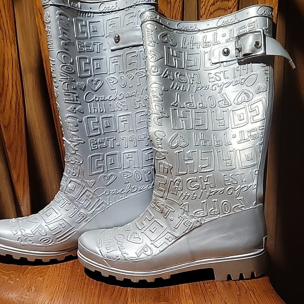 COACH Silver Embossed Rain Boots - Picture 3 of 3
